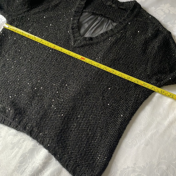 RDI V neck pullover sweater black with sequins and sheer back Sz M - Picture 5 of 7